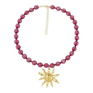 Imagem de ANGLEQUEEN Colares femininos com contas de sol dourado com pingente de sol grosso boêmio com contas de sol, colar de praia, joias de Halloween, acessórios de fantasia, Zinco, Sem Pedra Preciosa