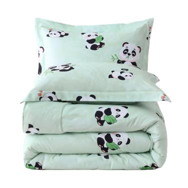 Imagem de Yibeizi Conjunto de edredom com cama de solteiro, leve, para todas as estações, com estampa de panda fofo, de microfibra, respirável, hipoalergênico, macio, Oeko-Tex