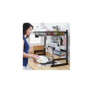 Imagem de Escorredor de Louças Suspenso para Pia, Aço Inoxidável, Preto Fosco, 65x32x54.5cm, Multifuncional