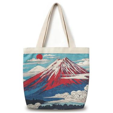 Imagem de CosplayStudio Bolsa de compras grande de lona de algodão reutilizável com zíper estética reutilizável bolsa de ombro para academia, viagens, trabalho (estilo-C)