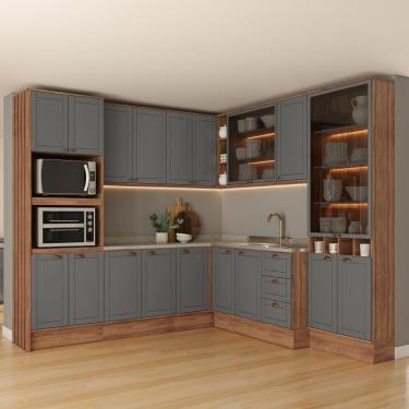 Imagem de Armário De Cozinha Completa C Balcão Milla Aura Carraro Nogal Cinza Titânio