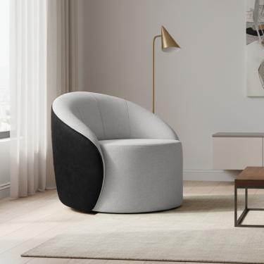 Imagem de Poltrona Sala Orgânica Lua Giratória Sintético PU Preto/Linho Cinza D03 - D'Rossi