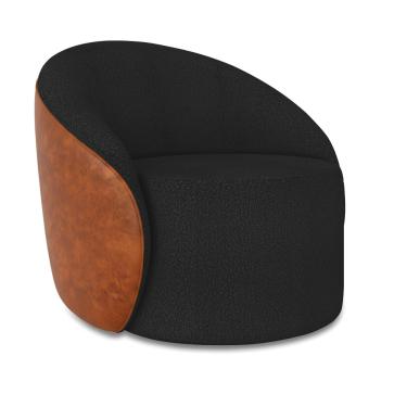 Imagem de Poltrona Sala Orgânica Lua Giratória Sintético PU Nozes/Bouclê Preto D03 - D'Rossi