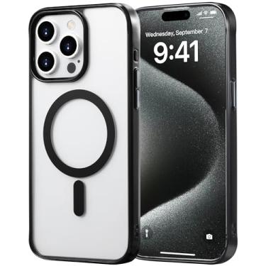 Imagem de Tigowos Capa compatível com iPhone 15 Pro Max [compatível com MagSafe] [resistente a quedas de 3 metros] Capa de celular transparente à prova de choque Slim Fit para iPhone 15 Pro Max, preta