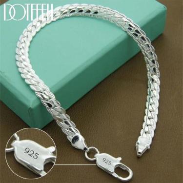 Imagem de Pulseira Unissex De Prata 925 Com Corrente Plana De 6mm E Fecho Lagost