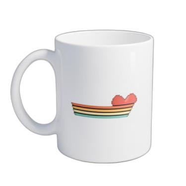 Imagem de Caneca Xícara de Café Porcelana 300ml Fundo de Coração Listrado Retro
