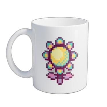 Imagem de Caneca Xícara de Café Porcelana 300ml Com Desenho Flor de Sol Arte Pixel