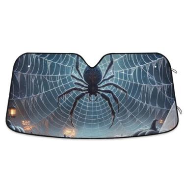 Imagem de Guarda-sol dobrável para para-brisa de carro de teia de aranha de Halloween bloqueia raios UV proteção solar contra o calor