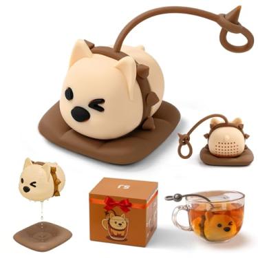 Imagem de Infusor de chá de silicone para cães fofos com bandeja coletora – sem BPA, reutilizável, folhas soltas, para amantes de cães, coador de chá sem resíduos, presente fácil de limpar para amantes de chá