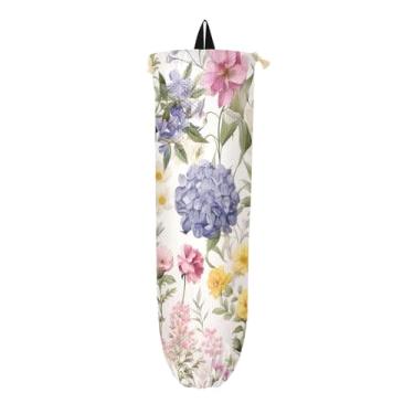 Imagem de Aquarela com muitas flores bonitas, 2 unidades de suporte de saco de plástico, 2 unidades de suporte de sacola de compras, organizador de saco de cozinha