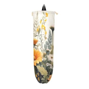 Imagem de Aquarela flores silvestres com borboletas que economizam espaço, dispensador de saco plástico, organizador de sacolas plásticas de cozinha