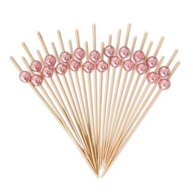 Imagem de Kit de Bambu Para Petisco Decorado Bolinha dourada (Rosa (48 unidades))