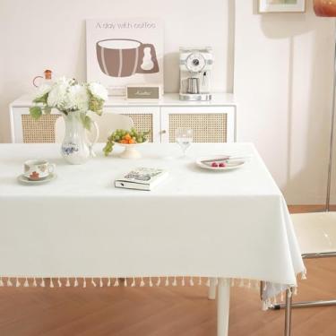 Imagem de Wuluwala Toalha de mesa rústica para mesas de jantar, toalha de mesa simples de cor sólida com borlas, toalha de mesa resistente, tecido de chenille macio, lavável para cozinha, uso interno e externo