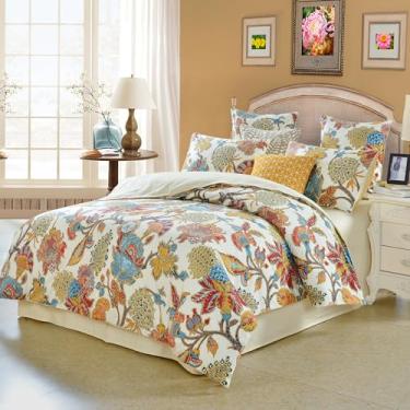 Imagem de Helthep Conjunto de capa de edredom 100% algodão egípcio 100% algodão egípcio de damasco boêmio de luxo queen damasco floral damasco tamanho Queen (1 capa de edredom + 2 fronhas/fronhas)