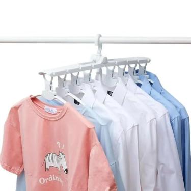 Imagem de Cabideiro Multifuncional com 8 Cabides, Rotação 360 Graus, Plástico PP, Branco, 52x41x22 cm, Organizador de Roupas para Armário