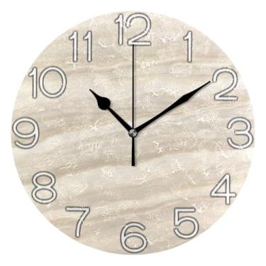 Imagem de GAIGEO Relógio de parede com textura de mármore bege listras creme analógico decorativo escritório cozinha relógio divertido alimentado por bateria, decoração de sala de estar, arte moderna, 25 cm