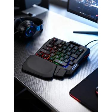Imagem de Teclado para jogos com uma mão, retroiluminação de três cores, amplo descanso para as mãos, 35 teclas, teclado para jogos de computador, para celular, preto