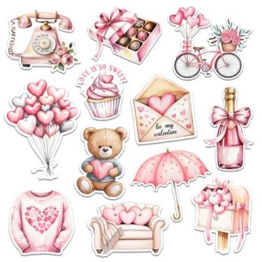 Imagem de 12 peças de adesivos estéticos rosa doce dia dos namorados desenhos românticos presentes para adolescentes meninas esposa marido namorada para laptop garrafa de água copo caderno diário scrapbook