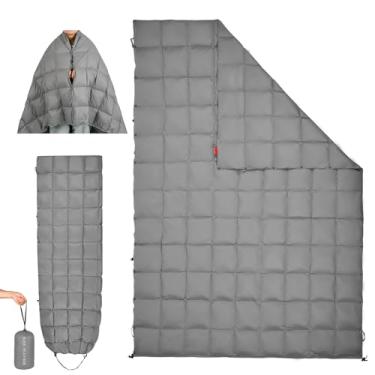Imagem de ROSE FEATHER Cobertor de acampamento de plumas, cobertor de viagem ao ar livre de uso múltiplo, cobertor de saco de dormir inchado, impermeável e embalável, colcha de mochila para acampamento, viagem