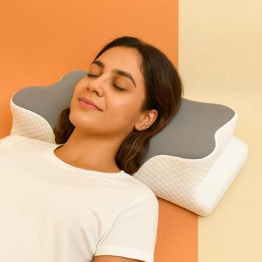 Imagem de Travesseiro Ortopédico Cervical em Formato Borboleta, Espuma Viscoelástica NASA, Alívio de Dores no Pescoço e Coluna, com Capa Removível