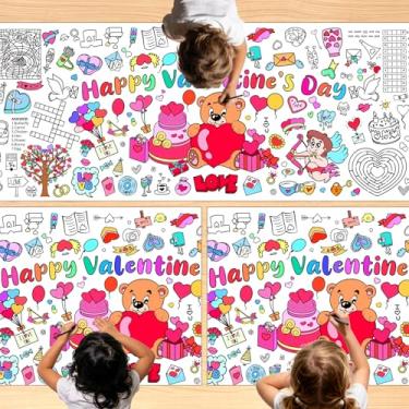 Imagem de Pôster de toalha de mesa para colorir Dia dos Namorados – 3 peças, toalha de mesa para colorir de papel gigante, 182,88 cm x 76,24 cm para atividades de presentes, materiais de arte DIY para jogos de