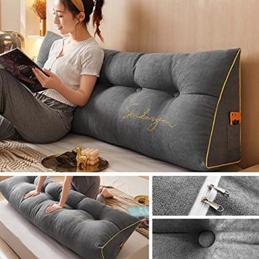 Imagem de Travesseiro triangular para descanso de cama, grande cunha, suporte para as costas, encosto, sofá e cama, cabeça decorativa com capa removível, cinza, 120 cm