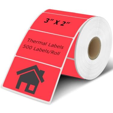 Imagem de Etiquetas térmicas de 7,6 cm x 5 cm vermelhas, adesivos de envio de impressora térmica, etiqueta térmica direta autoadesiva de inventário multiuso para pequenas empresas (500 etiquetas/rolo)