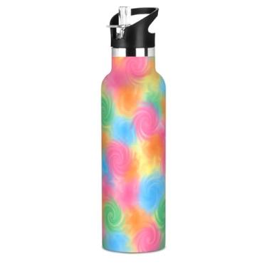 Imagem de Joisal Garrafa de água colorida rosa vibrante com tampa de canudo garrafas de água isoladas de aço inoxidável para meninas e meninos 590 ml à prova de vazamento livre de BPA copos de viagem para