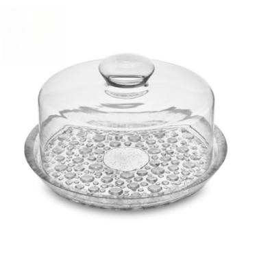 Imagem de Prato para Bolo de Vidro com Cúpula, Base com Padrão em Relevo, Transparente (100% VIDRO)