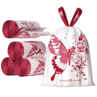 Imagem de Sacos de lixo de 4 galões 180 peças com cordão, separados para banheiro, escritório, casa, quarto, lixeira, sacos de cesto de lixo (rosa choque, 180 peças)