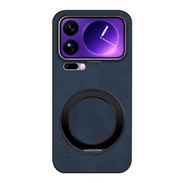 Imagem de POYUFRG Capa magnética para Xiaomi 17 Pro Max/17 Pro/17, capa de couro de negócios antiderrapante fina com suporte de anel de metal giratório, azul, 17 Pro