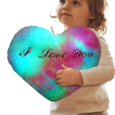 Imagem de Almofada, almofada que brilha no escuro,Almofadas criativas de decoração em formato de coração LED de pelúcia | 14.17in eu te amo huggable, decoração de casa luz noturna de pelúcia para o dos namorad