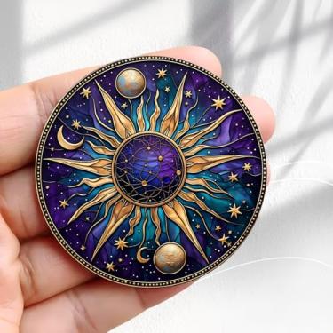 Imagem de Ímã de geladeira vintage cósmico sol lua estrelas planetas design -5,8 cm acrílico redondo adesivo de geladeira decoração retrô presente tamanho perfeito para geladeira, armário ou qualquer superfície