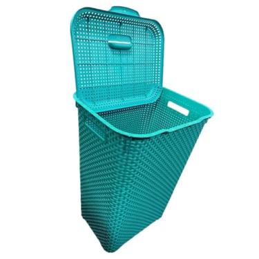 Imagem de Cesto Para Roupa Suja brinquedo Rattan 72 Litros Retangular Com Tampa Resistente Lavanderia Quarto(AZUL TIFFANY)