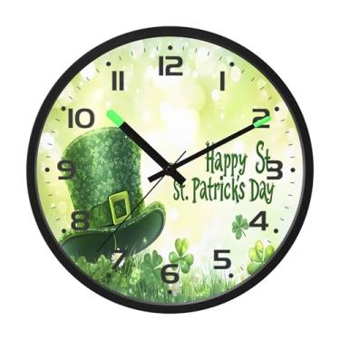 Imagem de SEHANY Relógio de parede Green Clover, silencioso, sem tique-taque, relógio redondo operado por bateria, controle de som, luz noturna, relógios de parede para sala de estar, cozinha, quarto