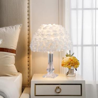 Imagem de ZYLEISENBAO Luminária De Mesa Moderna Zyleiesenbao Com Flores Brancas Para Quarto Menina, Cabeceira Tecido Artificial, Decoração Casamento, Sala Estar, Estudo, Restaurante, Hotel, Escritório