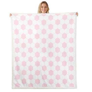 Imagem de jejeloiu Cobertor infantil de lã de ovelha de pelúcia felpudo de rúgbi esportivo cobertor de lã para bebês 76 x 101 cm para decoração de quarto de meninos e meninas, jogo de bola de futebol, rosa e