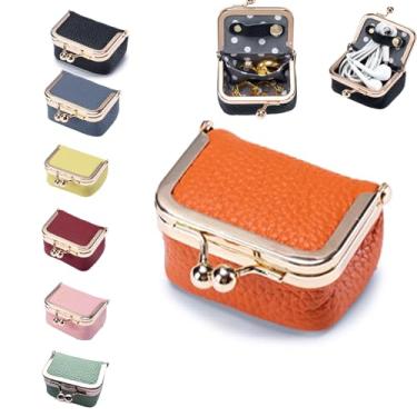 Imagem de FURZART Estojo de viagem de couro legítimo, mini organizador portátil com cadeado Kiss e design antiponta, caixa de joias pequena estável para brincos, anéis, porta-moedas para viagem (6 x 4 cm