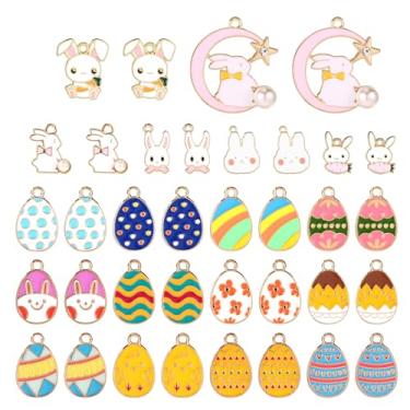 Imagem de 36 pingentes de Páscoa, 18 estilos coloridos de ovo de Páscoa, coelhinho, cenoura, pingentes, esmaltes para fazer joias, colar, pulseira, artesanato DIY