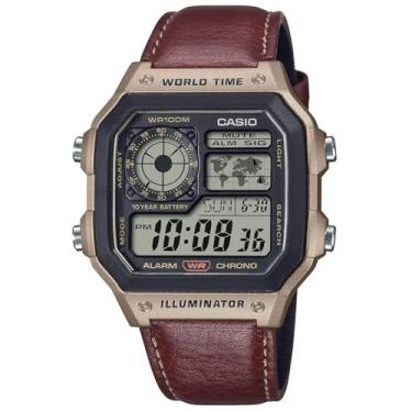 Imagem de Casio Relógio masculino digital de quartzo com pulseira de couro AE-1200WHL-5AVEF