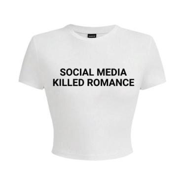 Imagem de Camiseta Cropped Feminina Casual Minimalista De Verão Com Estampa De S