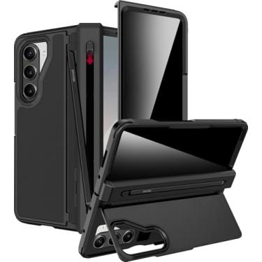 Imagem de Miimall Capa para Samsung Galaxy Z Fold 6 com suporte para caneta S e caneta Stylus, capa flip com suporte, tela de privacidade embutida, proteção de dobradiça, capa resistente à prova de choque Z