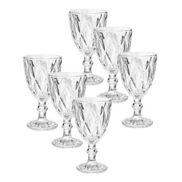 Imagem de Jogo 6 Taça Diamante Copo Vidro Transparente Água Suco 340ml - CLICK H