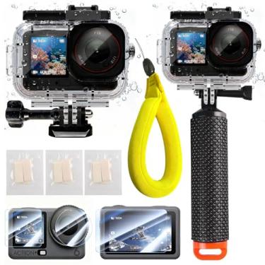 Imagem de Kit de capa impermeável IPX8 70M/230FT para DJI Osmo Action 6 com filme de vidro temperado, alça flutuante e alças de pulso flutuantes, caixa subaquática antiembaçamento para mergulho e snorkeling