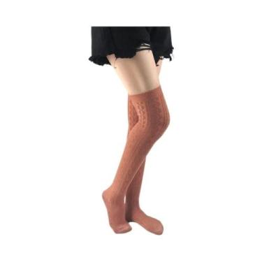 Imagem de Meias Térmicas Femininas De Tricô Acima Do Joelho, Grossas, Quentes E 