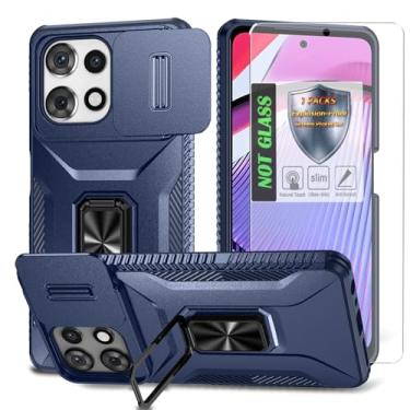 Imagem de Capa para Moto G Play 5G 2025 com capa de lente de câmera deslizante, protetor de tela HD, suporte de anel giratório de 360°, capa protetora à prova de choque de grau militar AYMECL para Motorola G