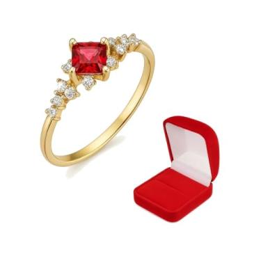 Imagem de Anel Solitário Minimalista Feminino Pedra Quadrada Luxo Banhado Ouro 18K Refinado (Vermelho, 19)