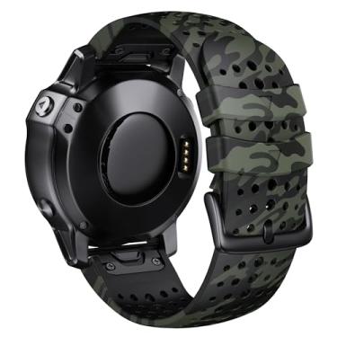 Imagem de XMKT Pulseira esportiva de silicone Garmin Fenix 8X Fenix 7X de 26 mm para Fenix 6X/6X Pro/5X Plus/Tactix 7 Pro/Enduro 2/Fenix 3/Descent Mk2 (verde camuflado)