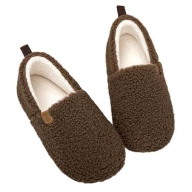 Imagem de Pantufas femininas de espuma viscoelástica para casa, aconchegantes e fechadas, com lã encaracolada, para ambientes internos e externos, Marrom escuro, 8.5 Women/7 Men