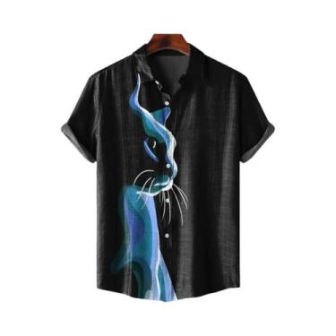 Imagem de Camisa Masculina Vintage De Verão Com Manga Curta Listrada E Botão Úni